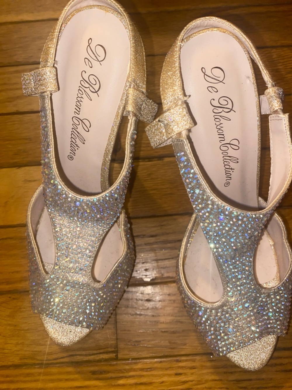 De Blossom Collection Gold Crystal Slingback Heels